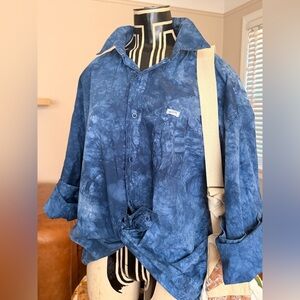 Indigo Blue GUESS Ice-Dyed style Button-Up Shirt